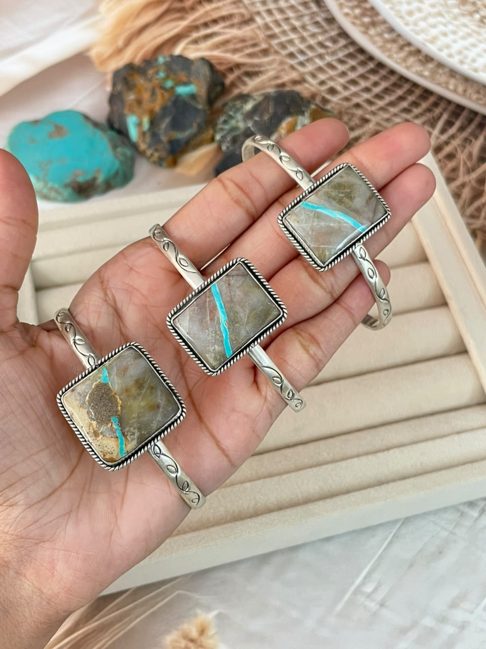 Handmade Sterling Silver Royston Ribbon Turquoise Cuff Bracelet Signed Nizhoni