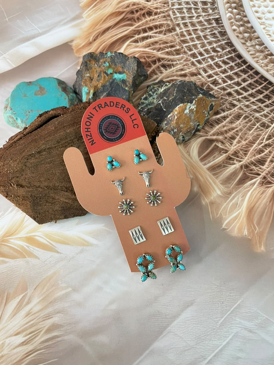 Handmade Sterling Silver Kingman Turquoise Post Studs Cards