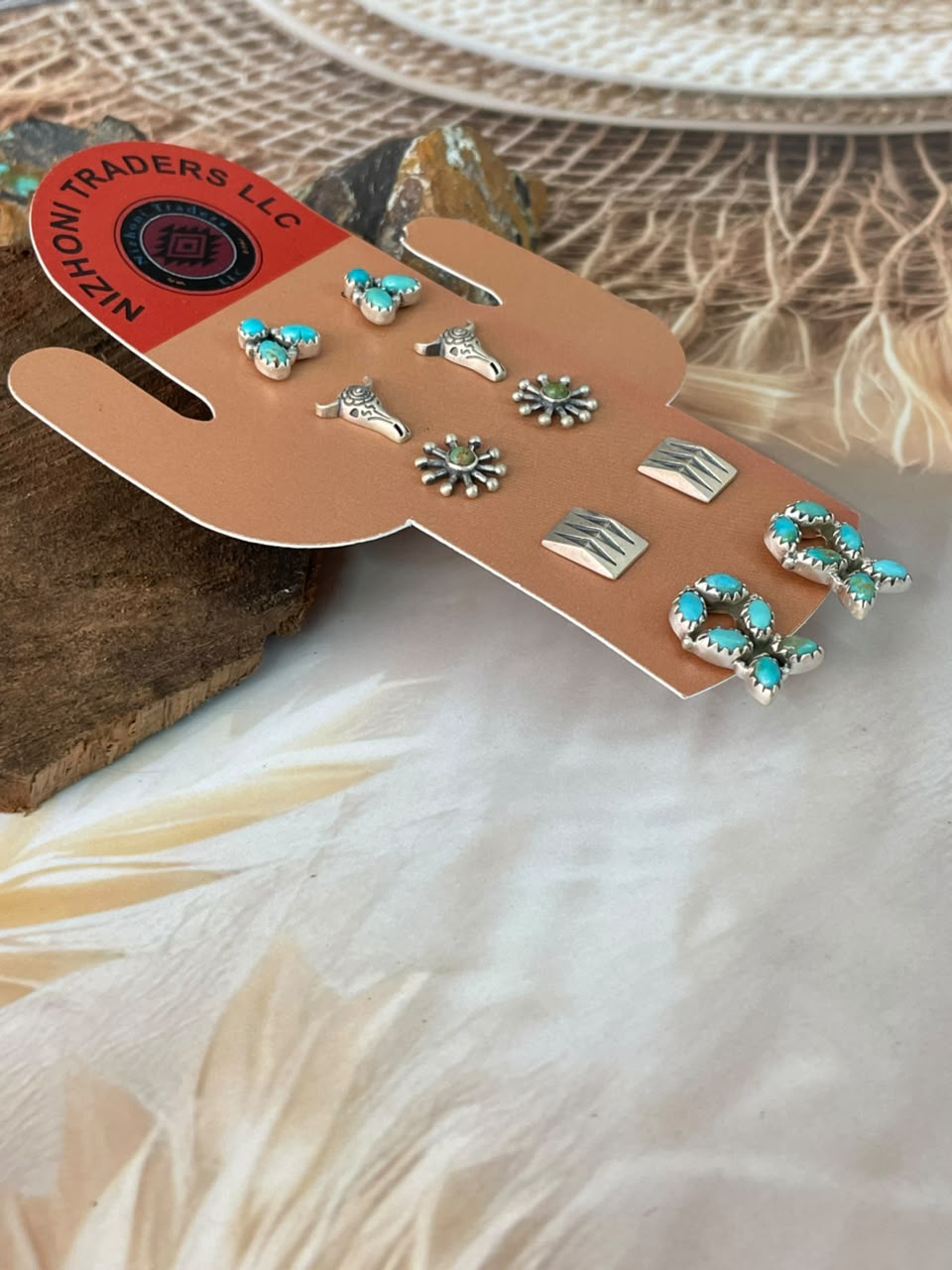 Handmade Sterling Silver Kingman Turquoise Post Studs Cards