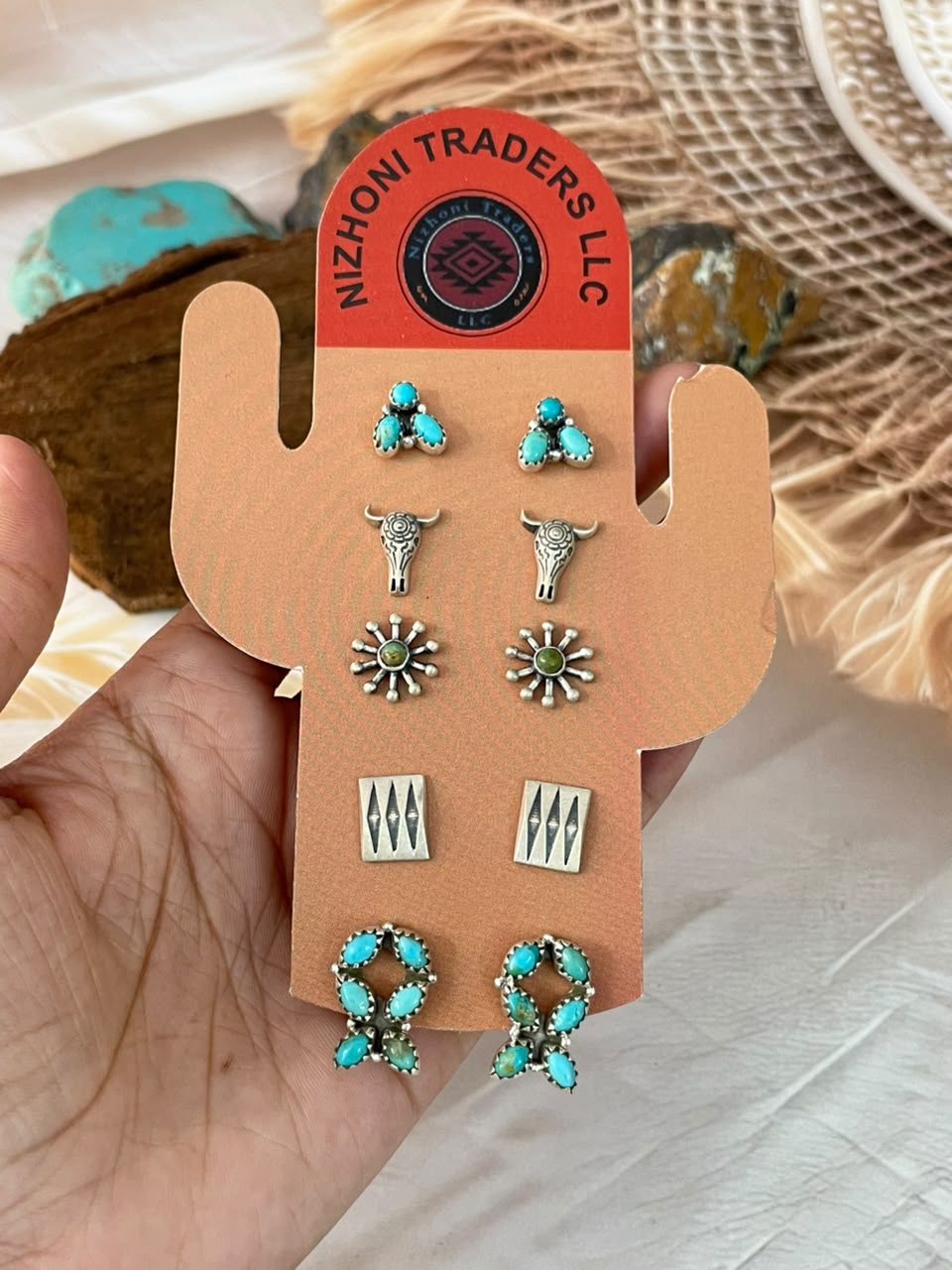 Handmade Sterling Silver Kingman Turquoise Post Studs Cards
