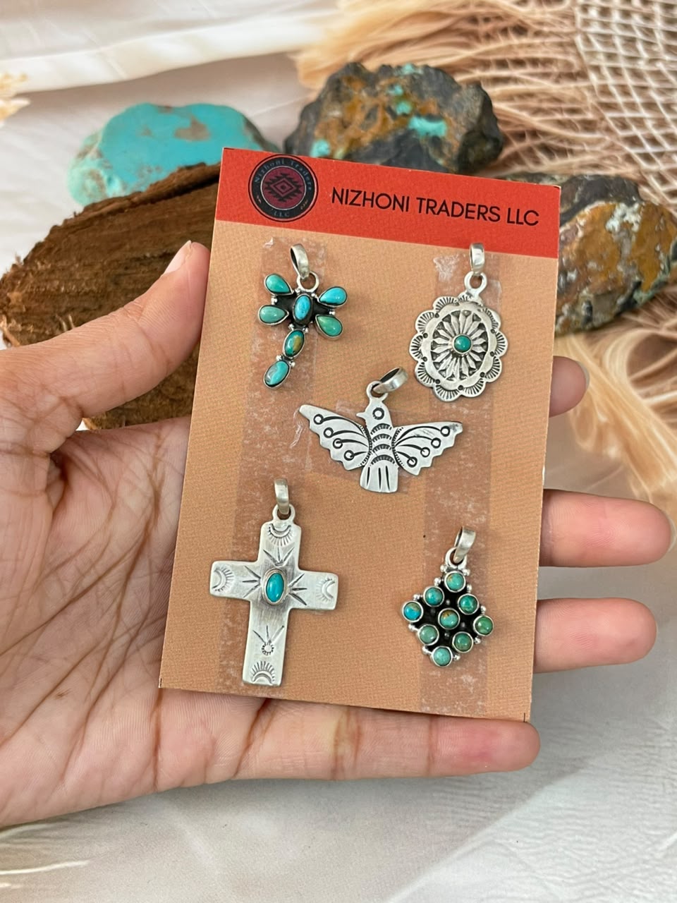 Handmade Sterling Silver Kingman Turquoise Pendant Card