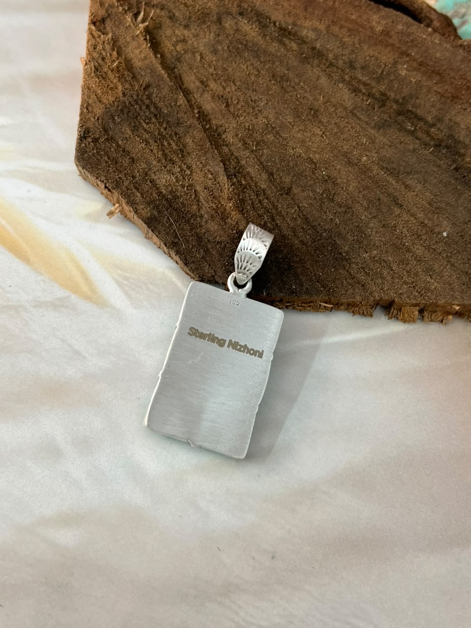 Handmade Sterling Silver Hachita Turquoise Bar Pendant Signed Nizhoni