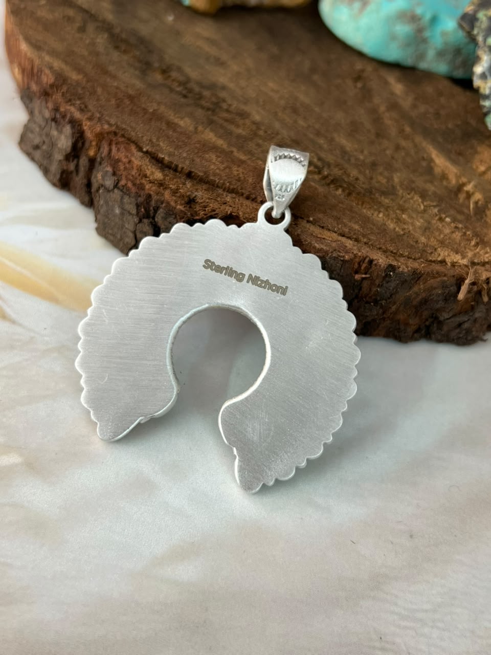 Handmade Sterling Silver Kingman Turquoise Naja Pendant Signed Nizhoni