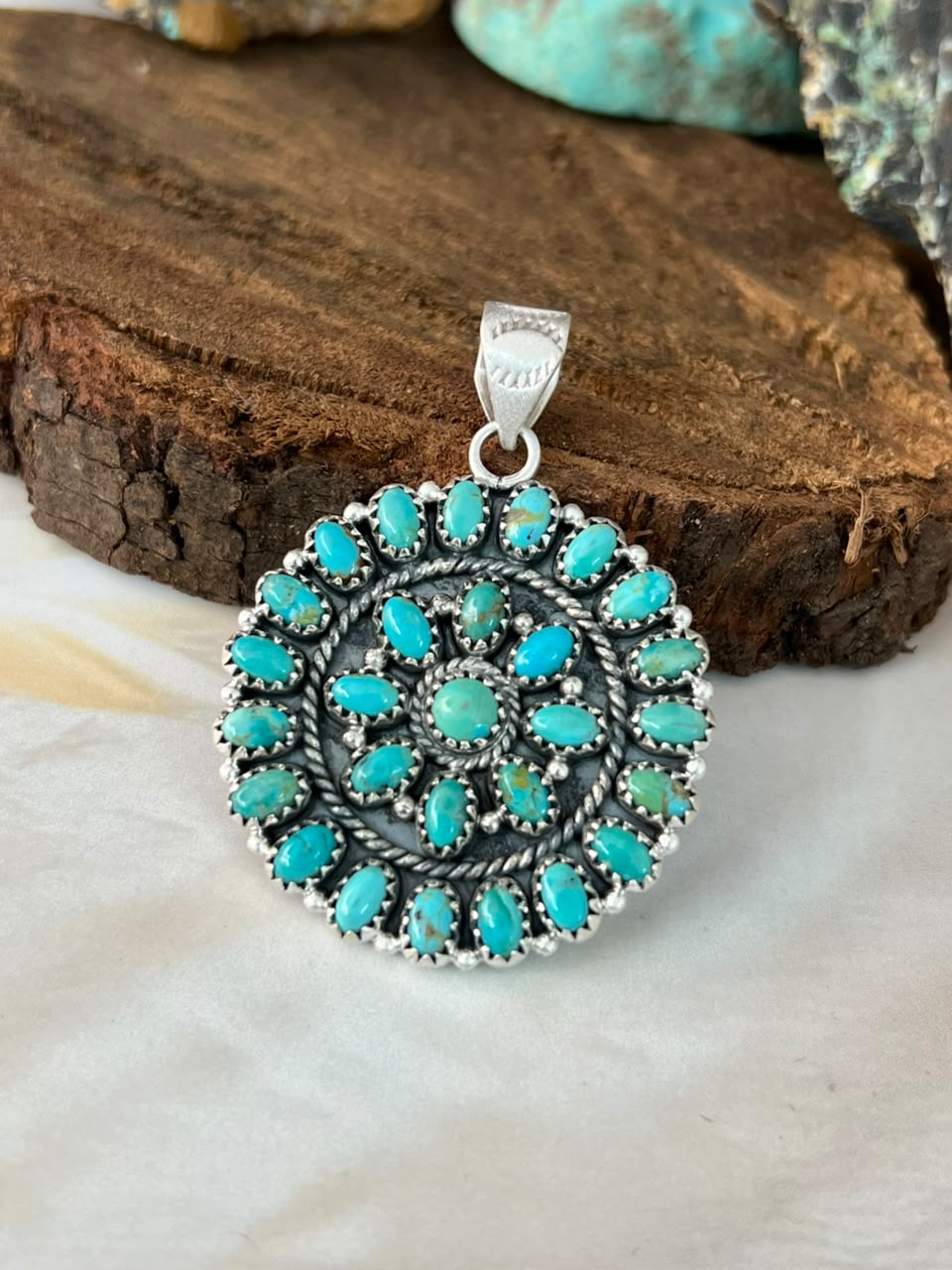 Handmade Sterling Silver Kingman Turquoise Pendant Signed Nizhoni