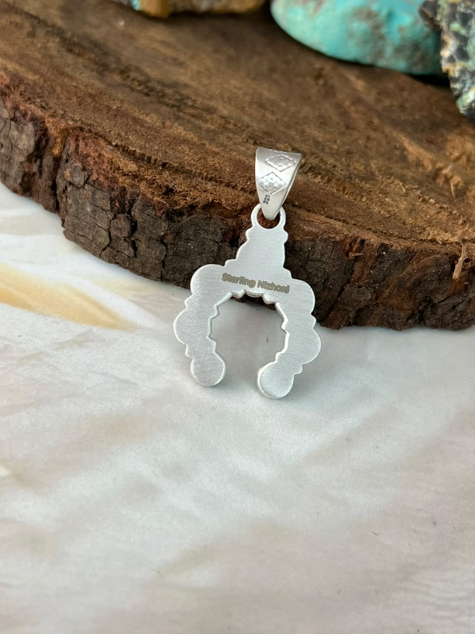 Handmade Sterling Silver Paloma and Golden Hills Turquoise Naja Pendant Signed Nizhoni