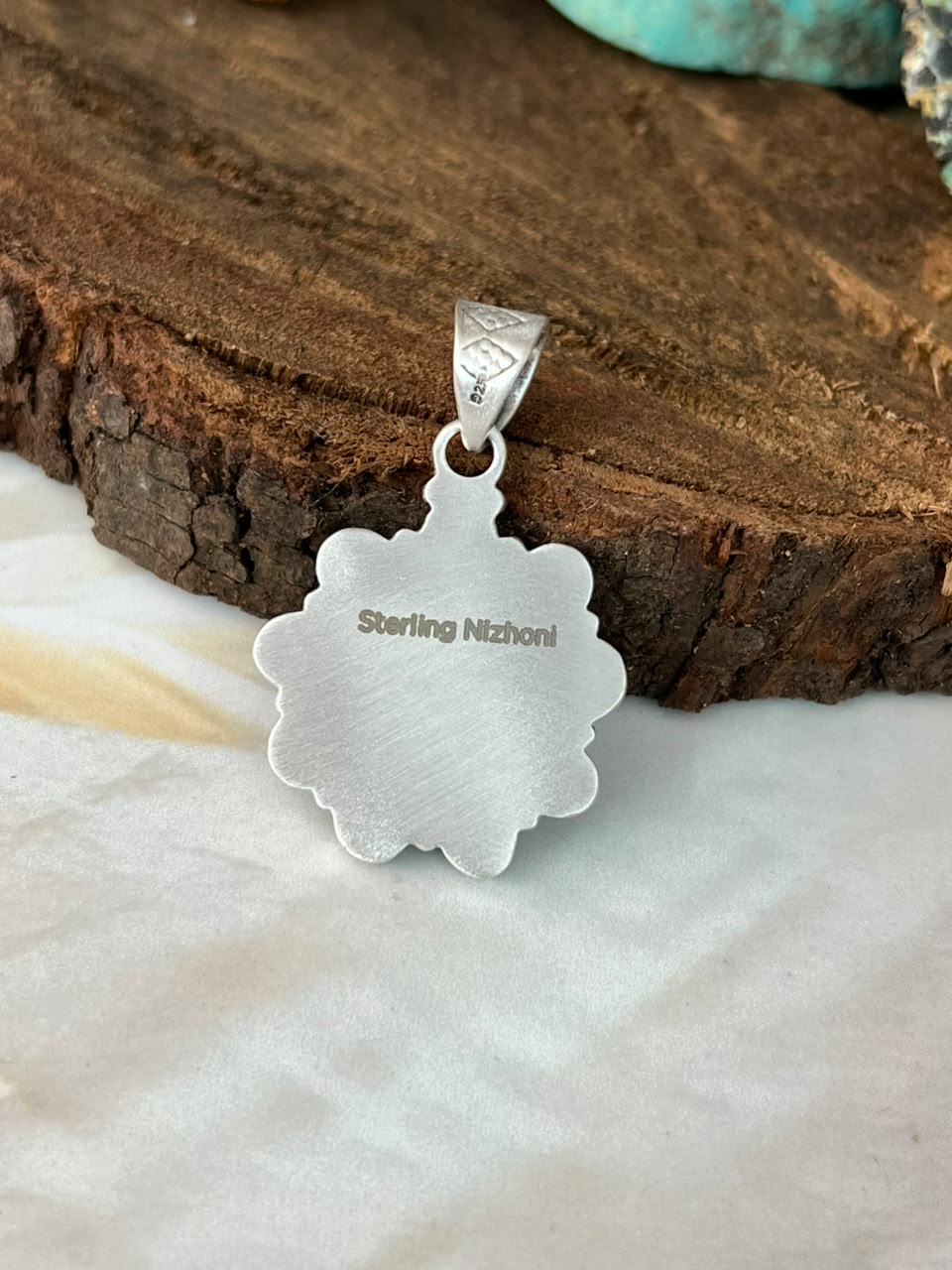 Handmade Sterling Silver Paloma and Golden Hills Turquoise Pendant Signed Nizhoni