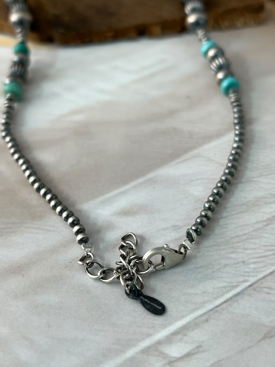 Handmade Sterling Silver Kingman Turquoise Beaded Necklace Signed Nizhoni