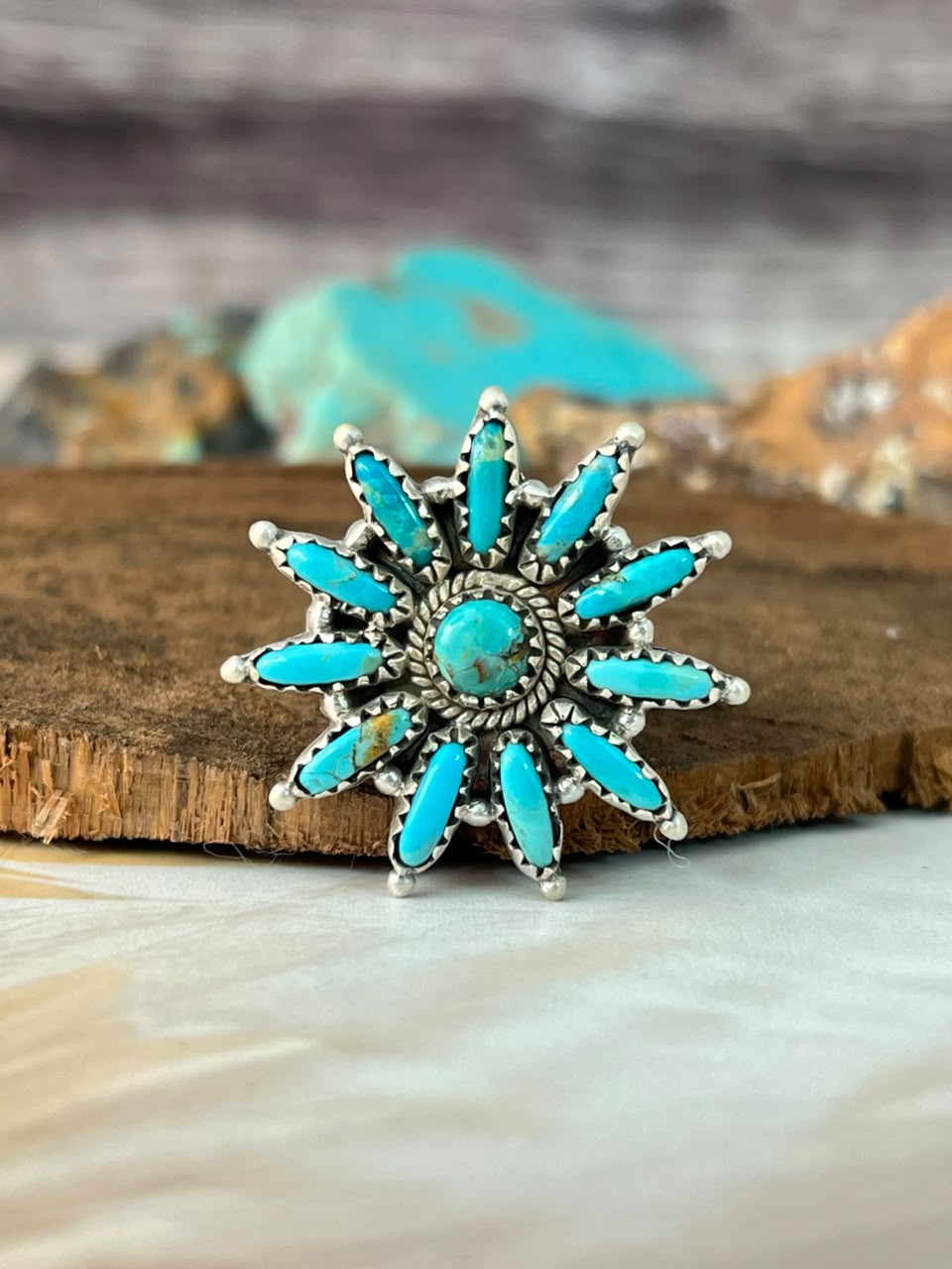 Handmade Sterling Silver Kingman Turquoise Adjustable Ring Signed Nizhoni