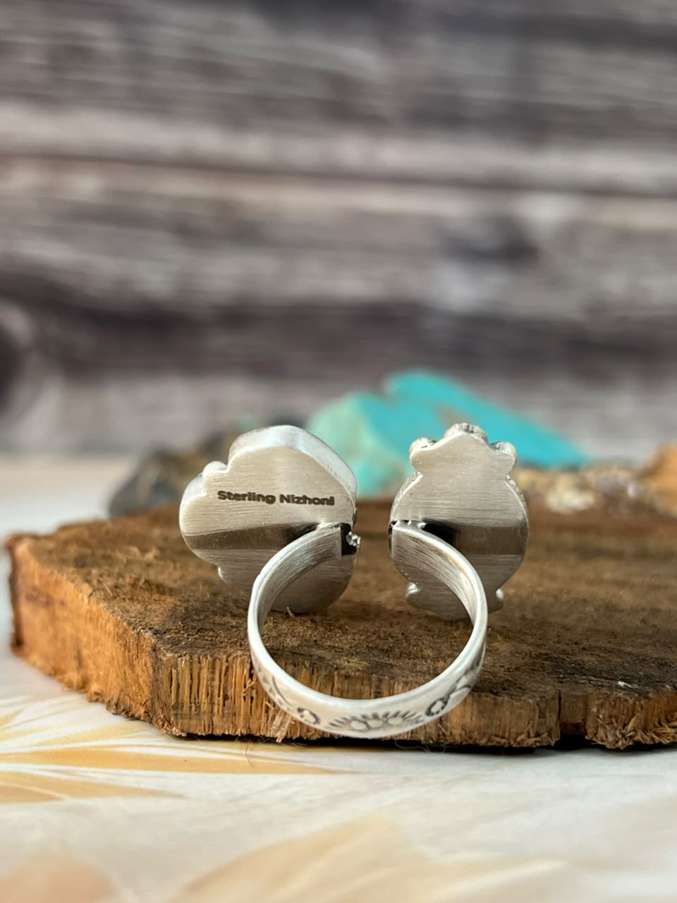 Handmade Sterling Silver Egyptian Turquoise Adjustable Ring Signed Nizhoni