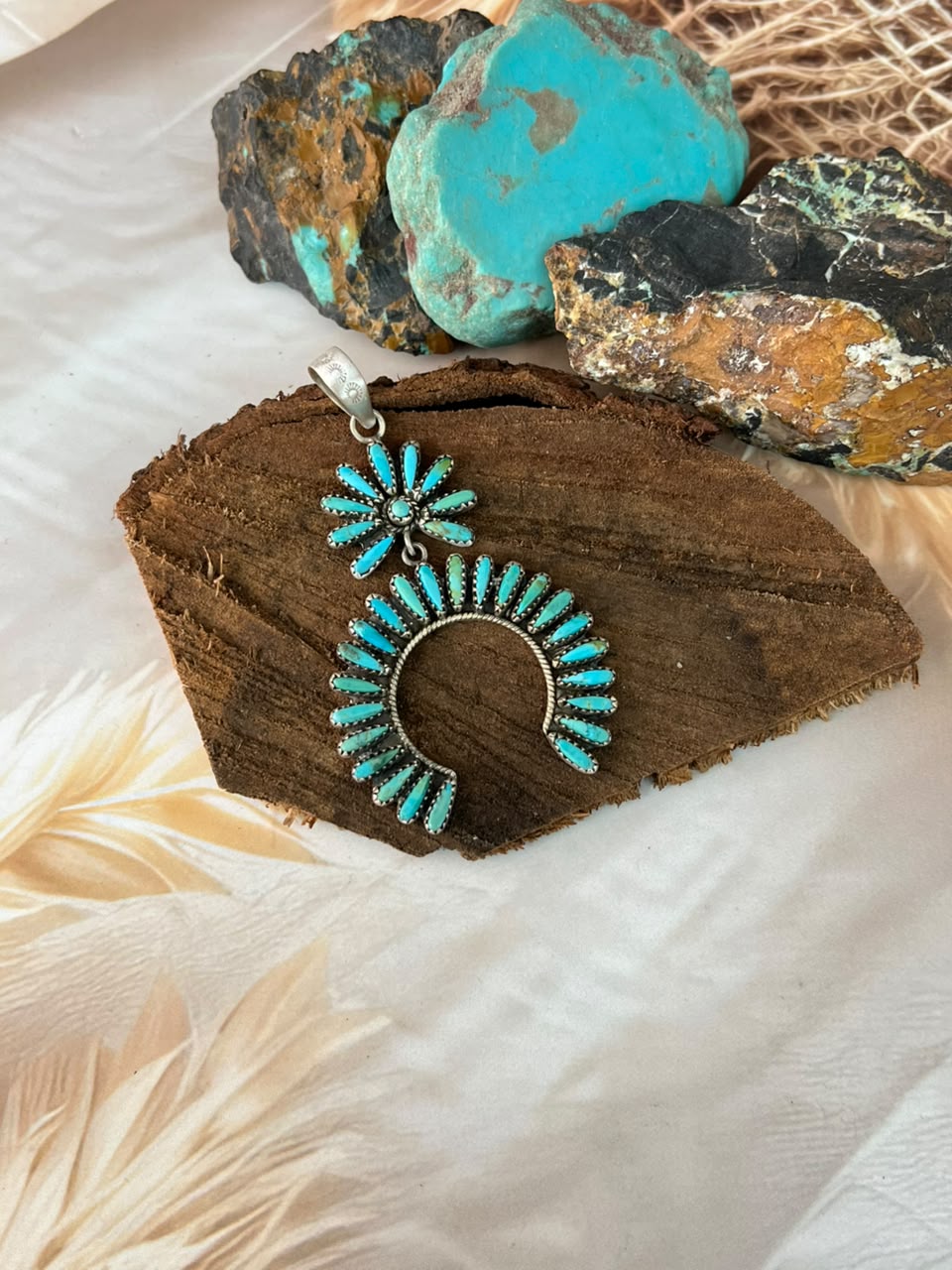 Handmade Sterling Silver Kingman Turquoise Naja Pendant Signed Nizhoni