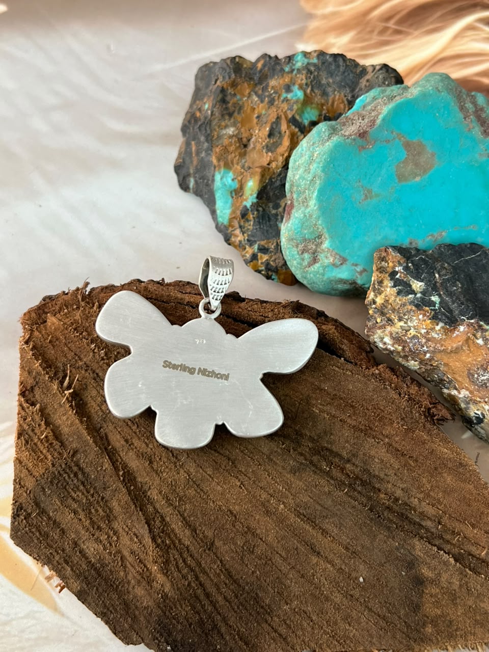 Handmade Sterling Silver Carico Lake Turquoise Pendant Signed Nizhoni