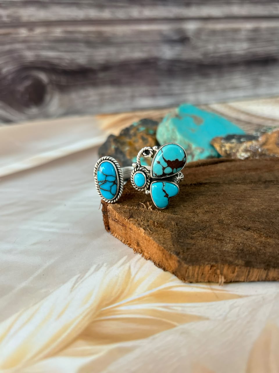 Handmade Sterling Silver Egyptian Turquoise Butterfly Adjustable Ring Signed Nizhoni