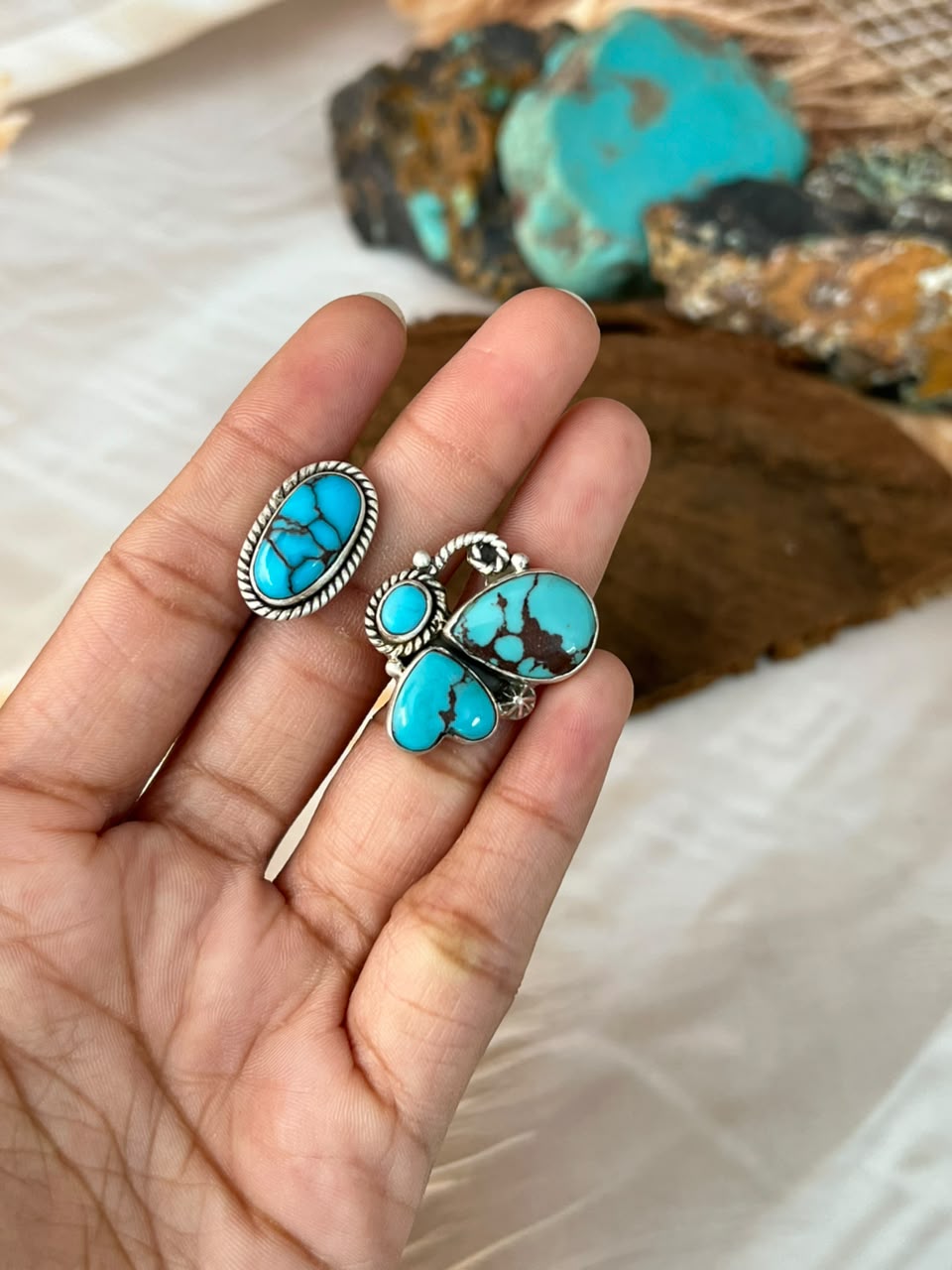 Handmade Sterling Silver Egyptian Turquoise Butterfly Adjustable Ring Signed Nizhoni