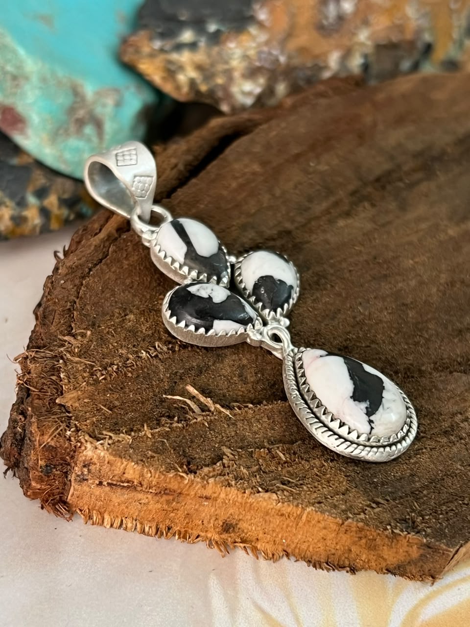 Handmade Sterling Silver White Buffalo Pendant Signed Nizhoni