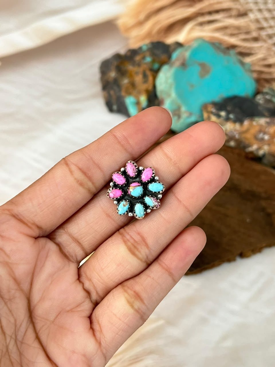 Handmade Sterling Silver Cotton Candy Adjustable Ring Signed Nizhoni