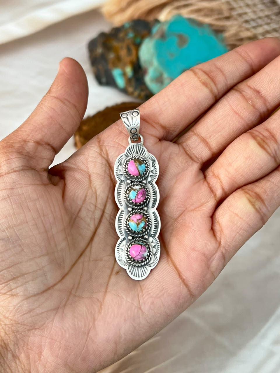 Handmade Sterling Silver Cotton Candy Pendant Signed Nizhoni