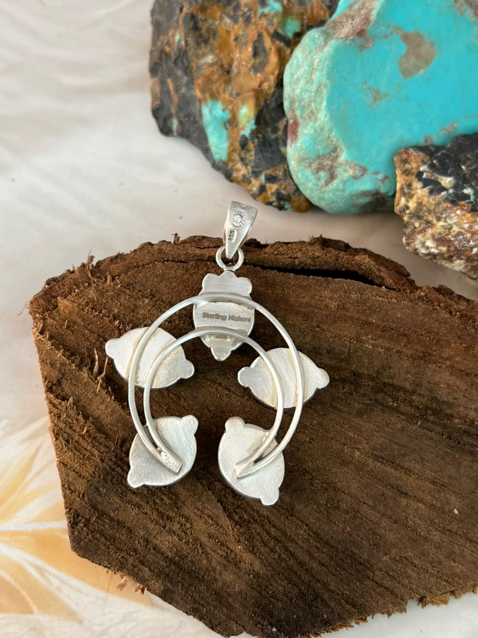 Handmade Sterling Silver White Buffalo Pendant Signed Nizhoni
