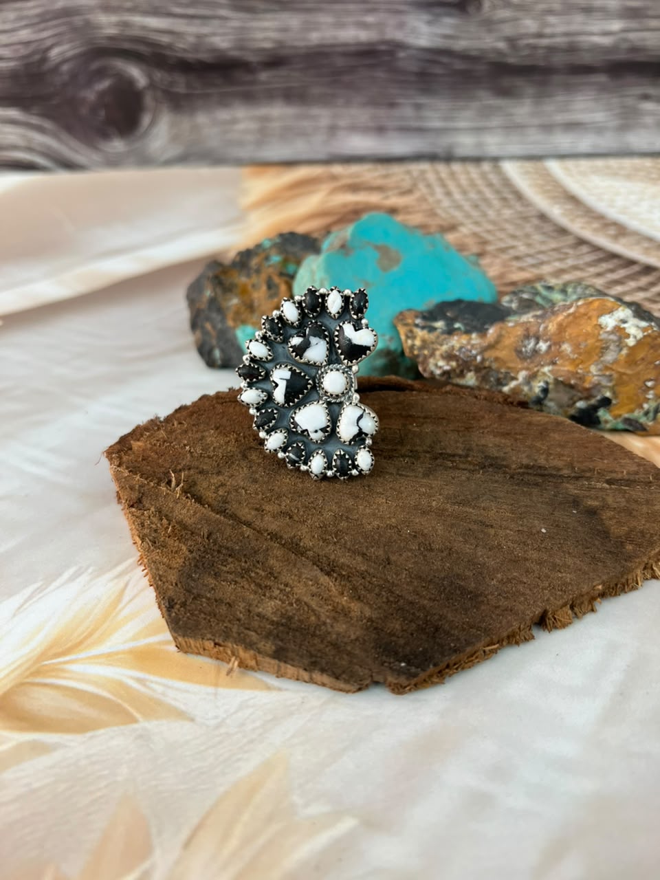 Handmade Sterling Silver White Buffalo Adjustable Ring Signed Nizhoni