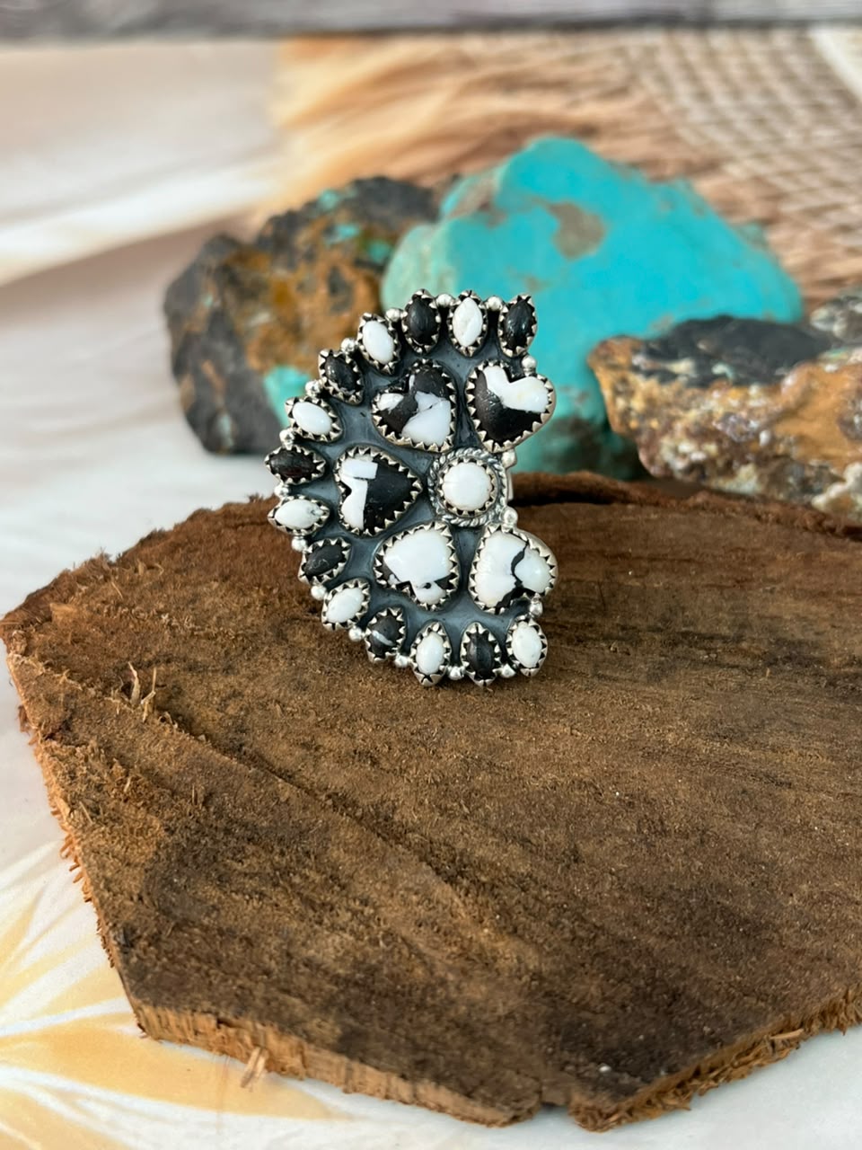 Handmade Sterling Silver White Buffalo Adjustable Ring Signed Nizhoni
