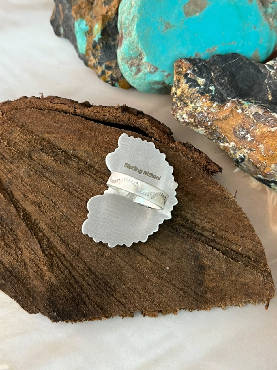 Handmade Sterling Silver White Buffalo Adjustable Ring Signed Nizhoni