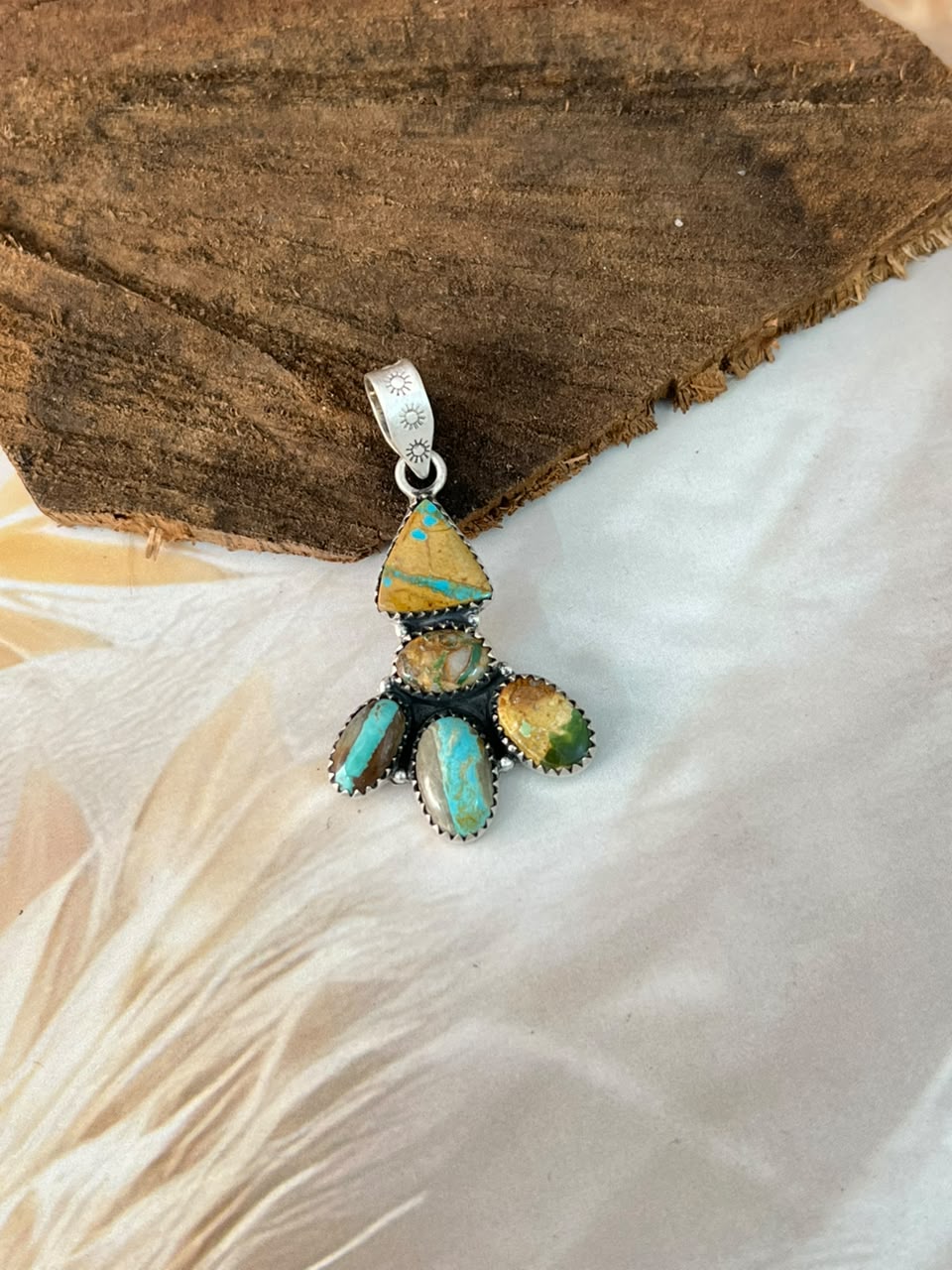 Handmade Sterling Silver Royston Ribbon Turquoise Pendant Signed Nizhoni