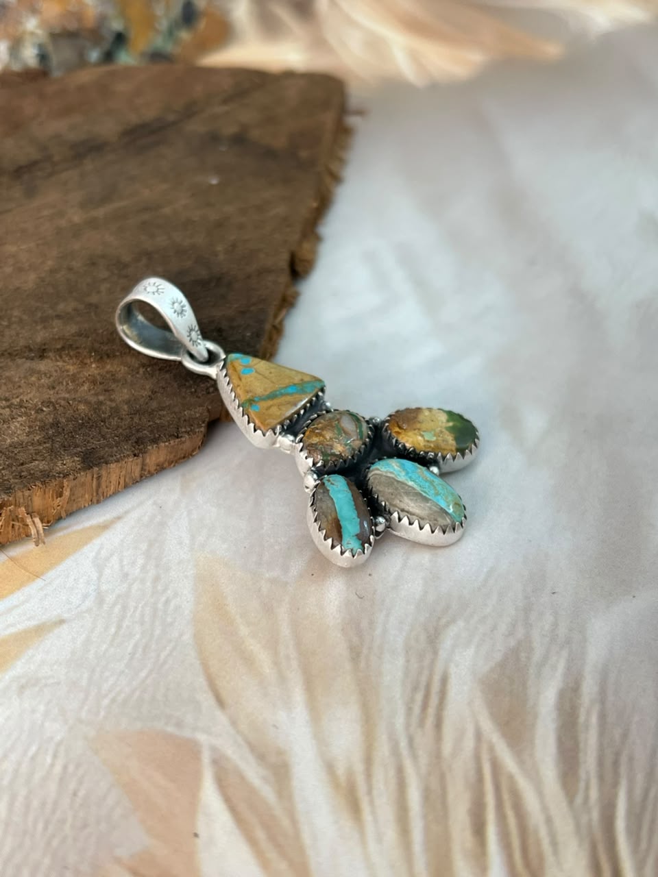 Handmade Sterling Silver Royston Ribbon Turquoise Pendant Signed Nizhoni