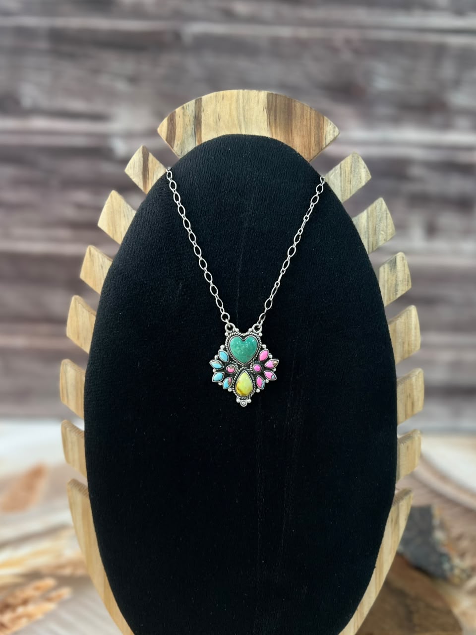 Handmade Sterling Silver Carico Lake with Cotton Candy and Palomino Turquoise Necklace Signed Nizhoni