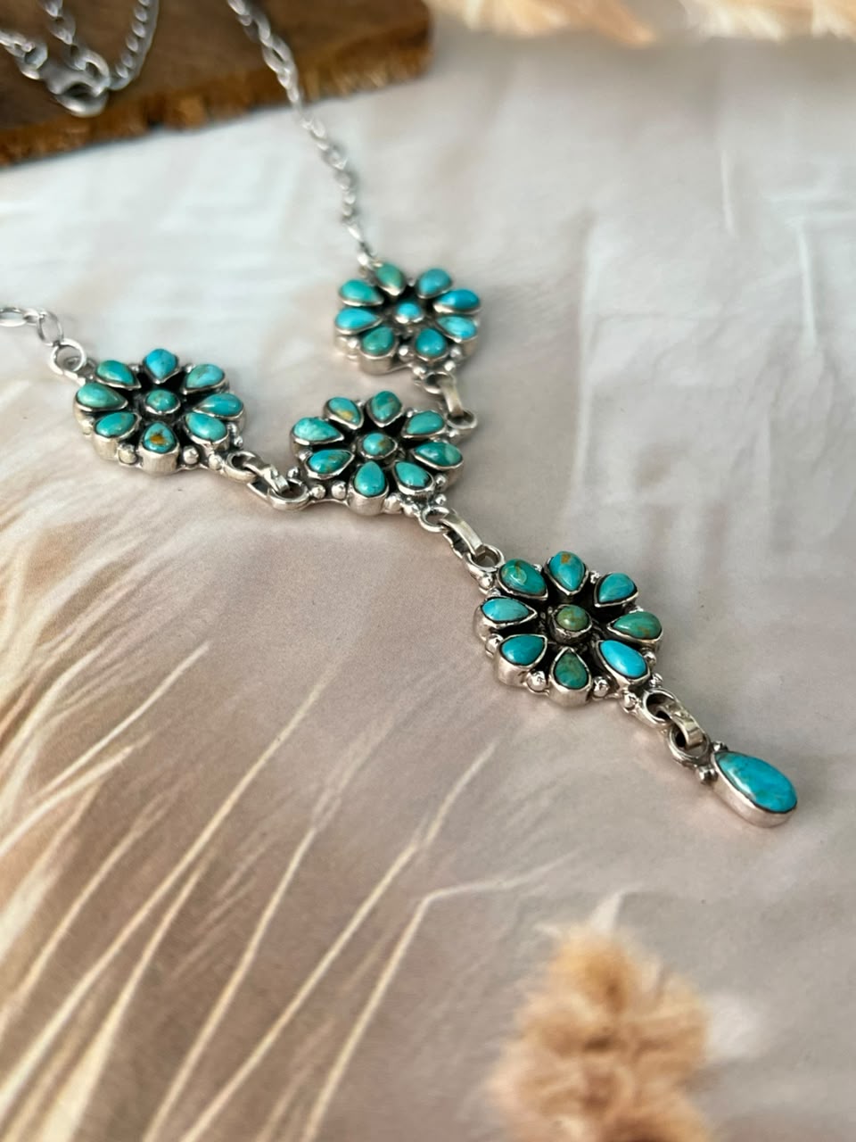 Handmade Sterling Silver Kingman Turquoise Necklace Signed Nizhoni