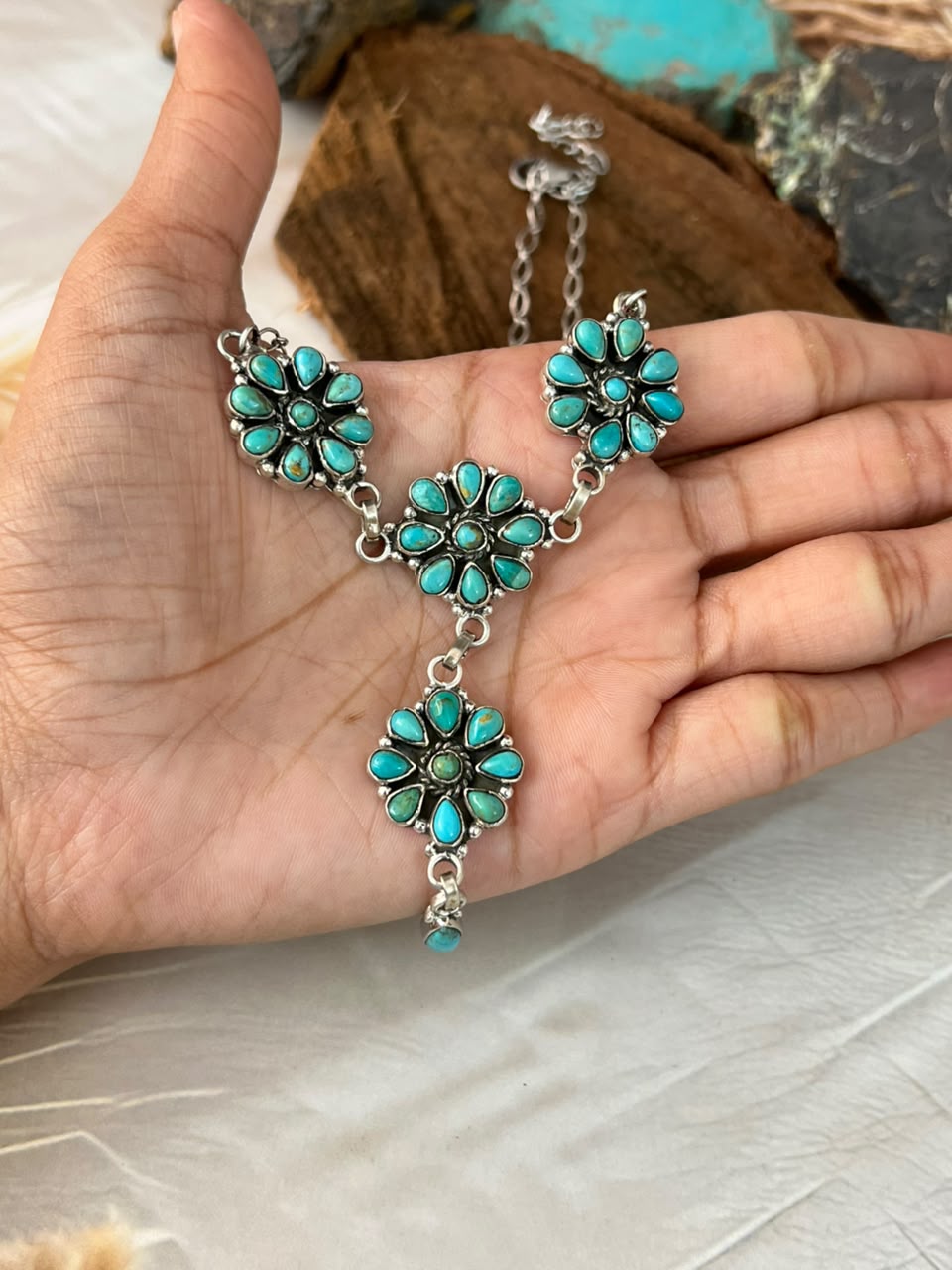 Handmade Sterling Silver Kingman Turquoise Necklace Signed Nizhoni