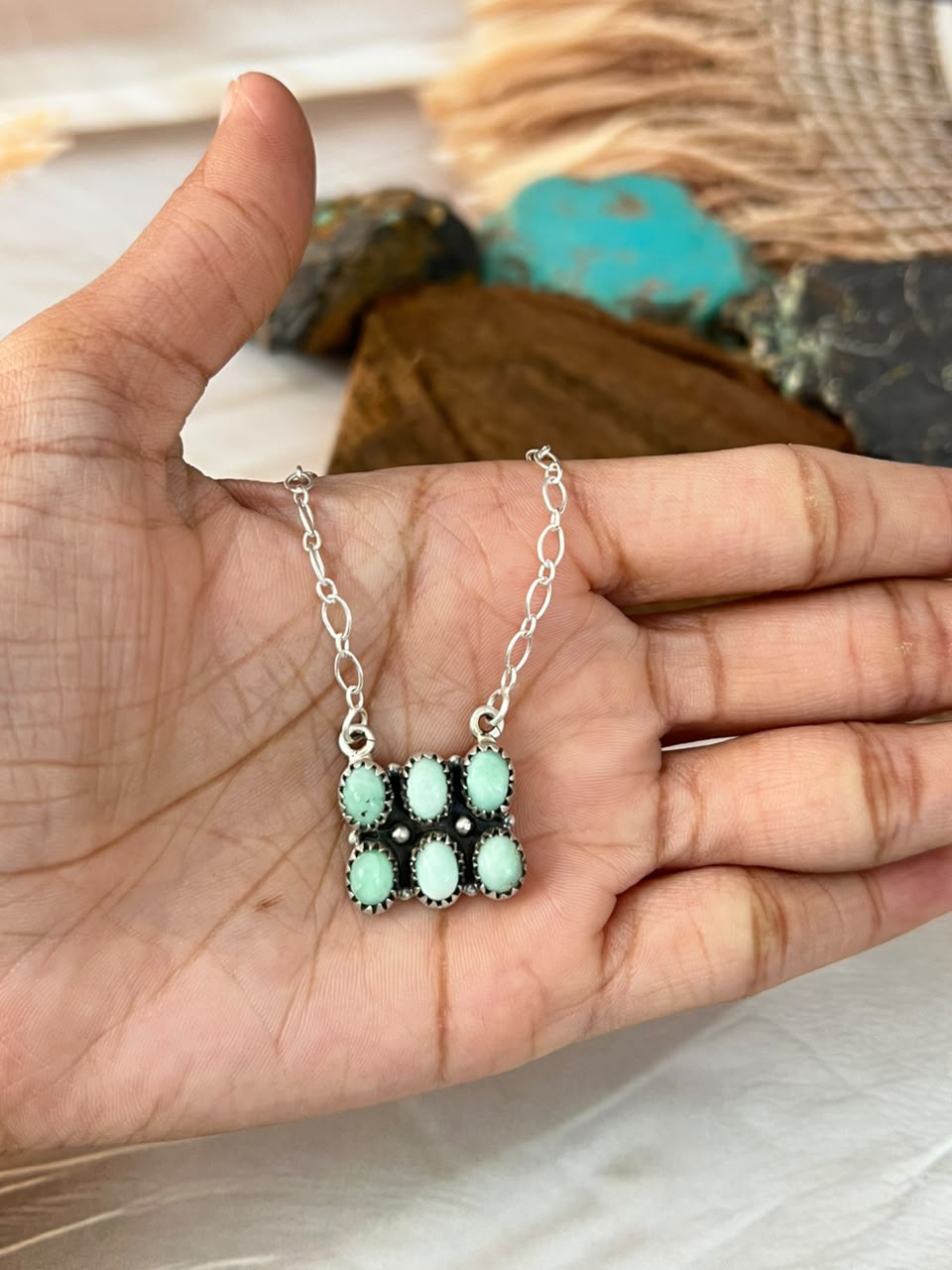 Handmade Sterling Silver Paloma Turquoise Necklace Signed Nizhoni