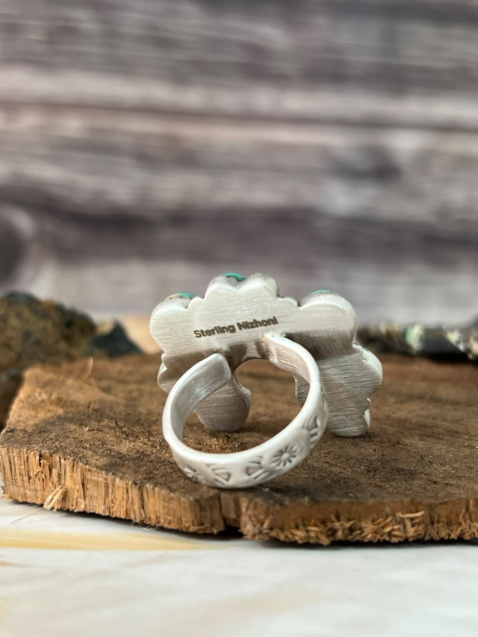 Handmade Sterling Silver Sonoran Turquoise Collection: Naja Adjustable Ring Signed Nizhoni (9)
