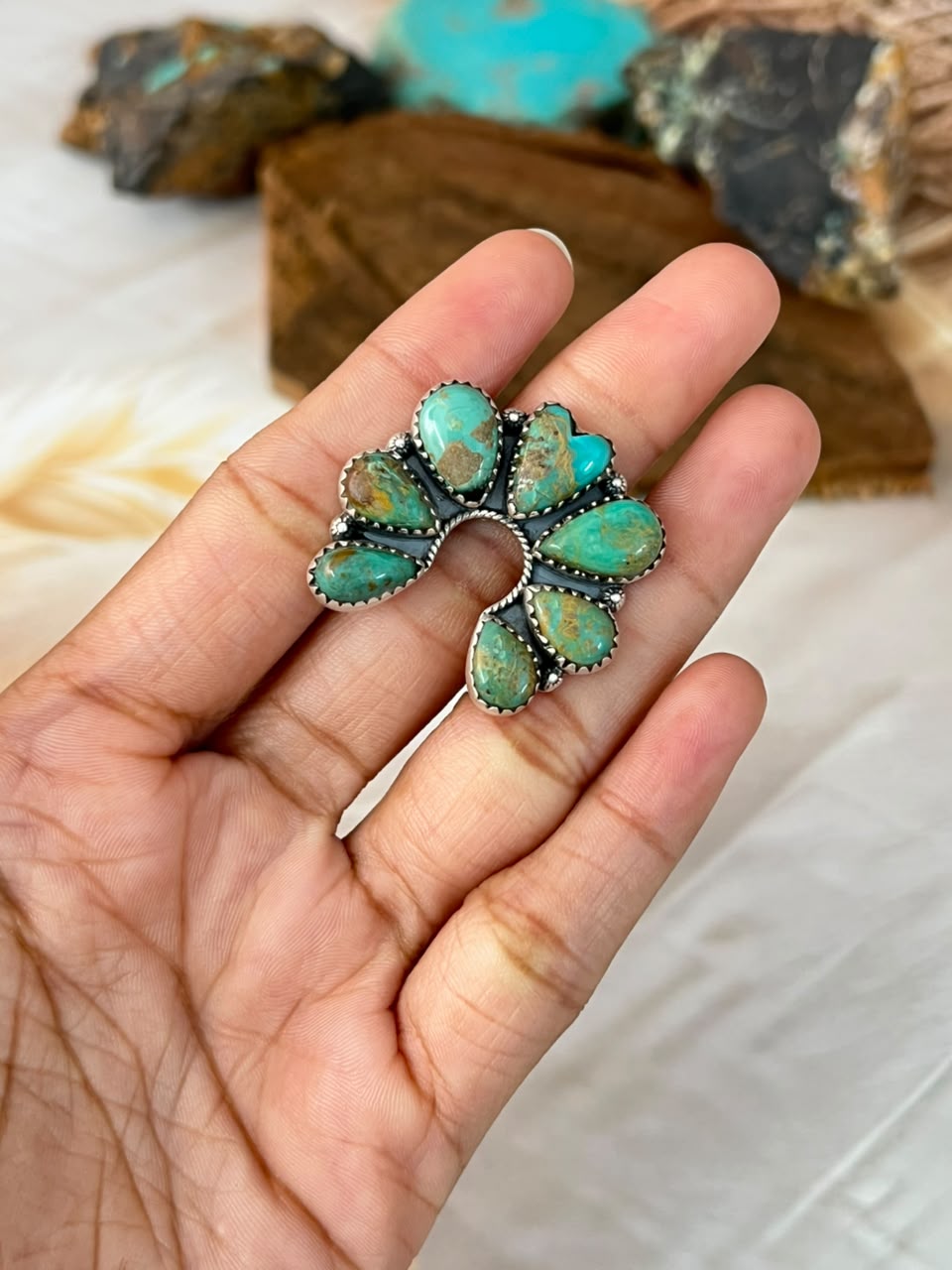Handmade Sterling Silver Sonoran Turquoise Collection: Naja Adjustable Ring Signed Nizhoni (9)