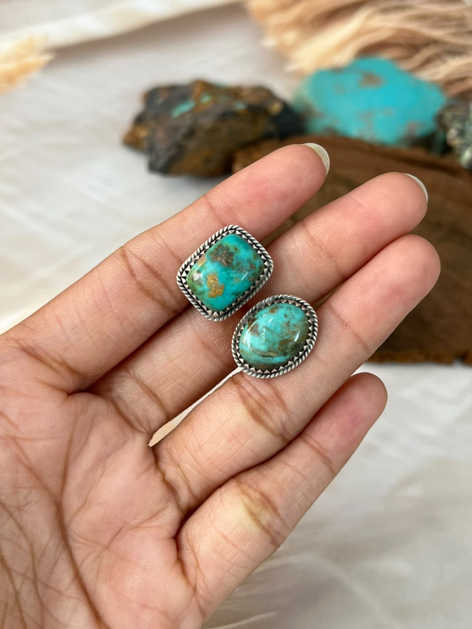 Handmade Sterling Silver Sonoran Turquoise Collection: Adjustable Ring Signed Nizhoni