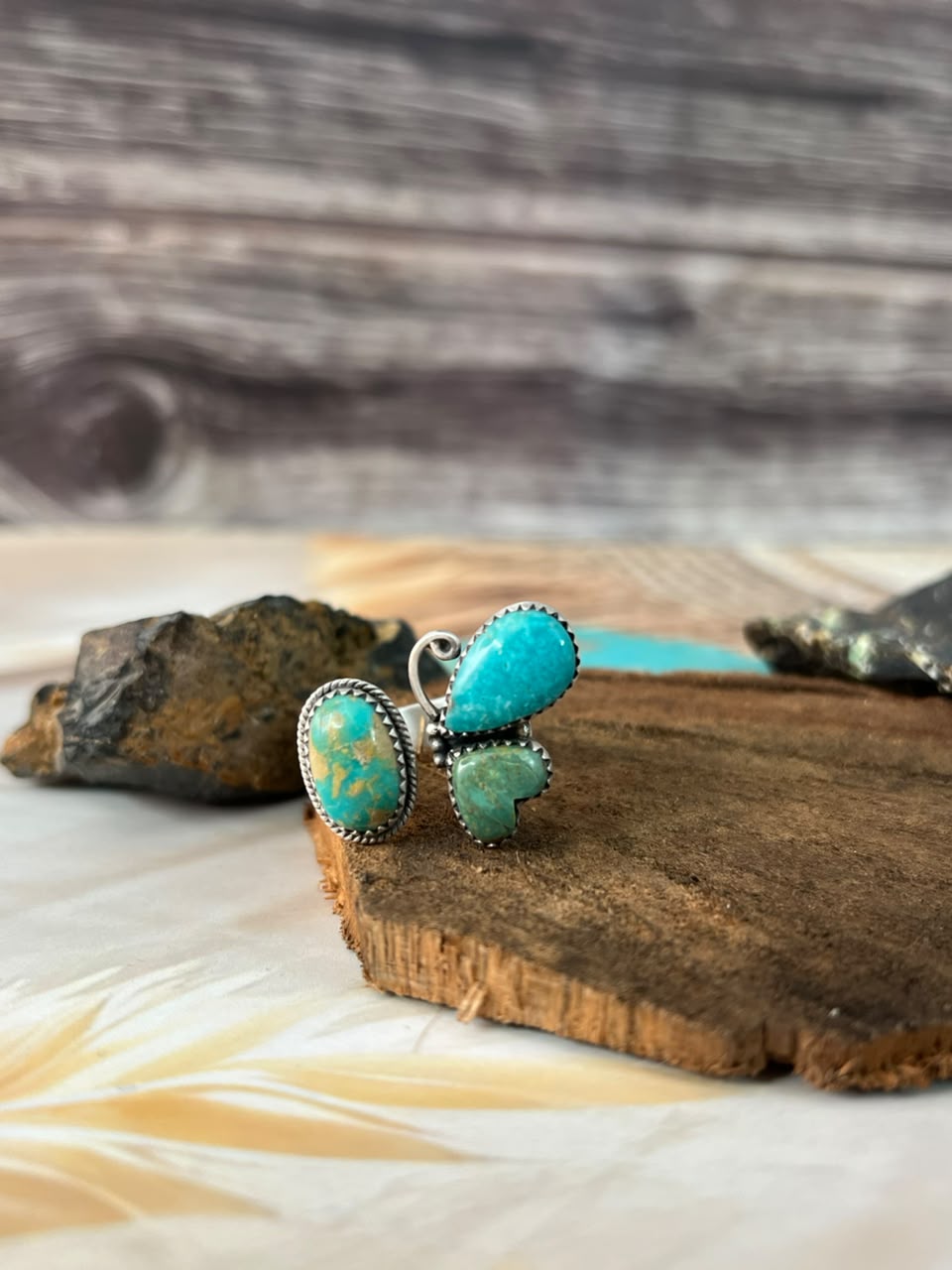 Handmade Sterling Silver Sonoran Turquoise Collection: Adjustable Ring Signed Nizhoni