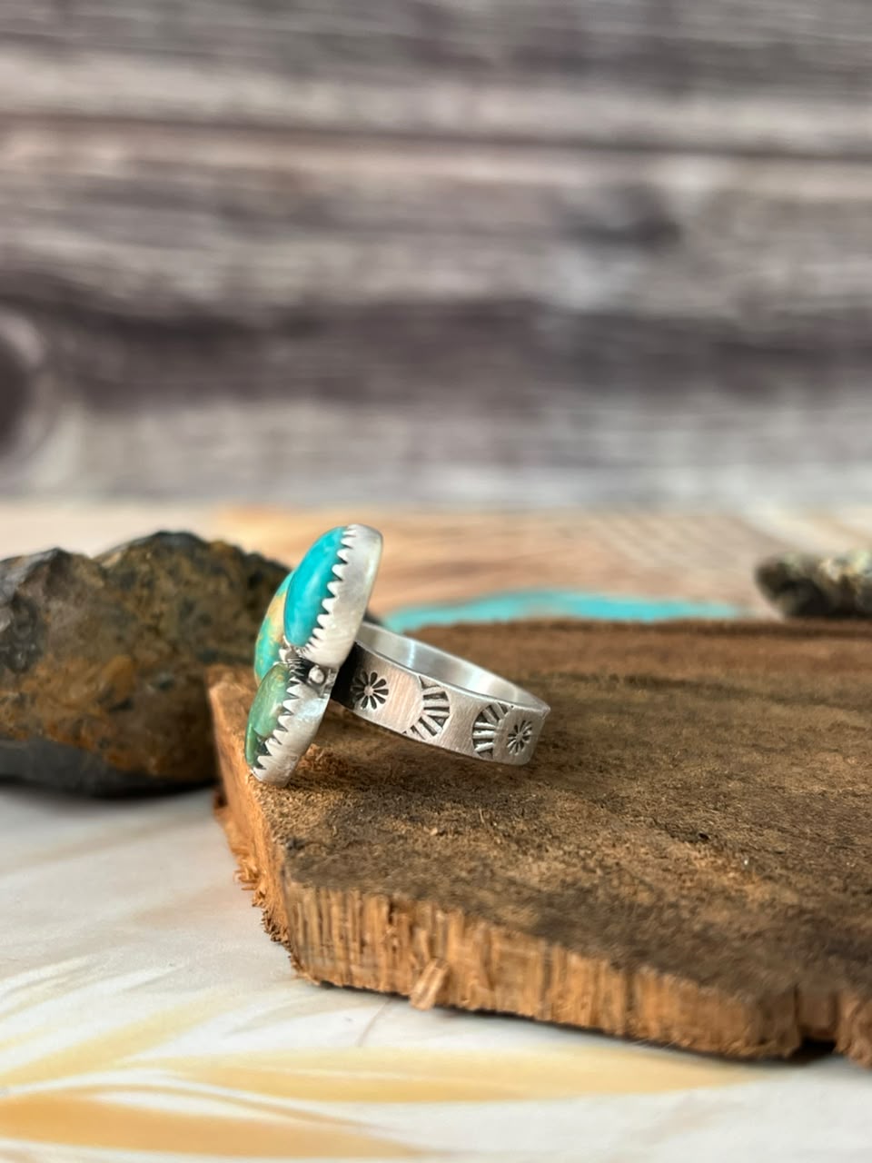 Handmade Sterling Silver Sonoran Turquoise Collection: Adjustable Ring Signed Nizhoni