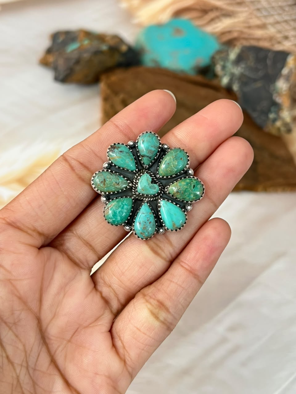 Handmade Sterling Silver Sonoran Turquoise Collection: Adjustable Ring Signed Nizhoni (8)