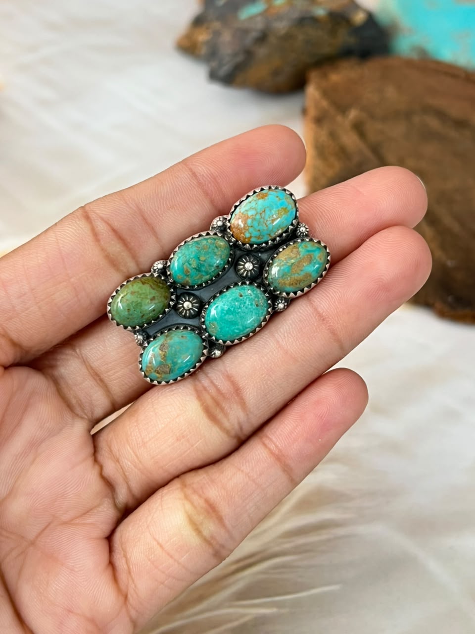 Handmade Sterling Silver Sonoran Turquoise Collection: Bar Adjustable Ring Signed Nizhoni