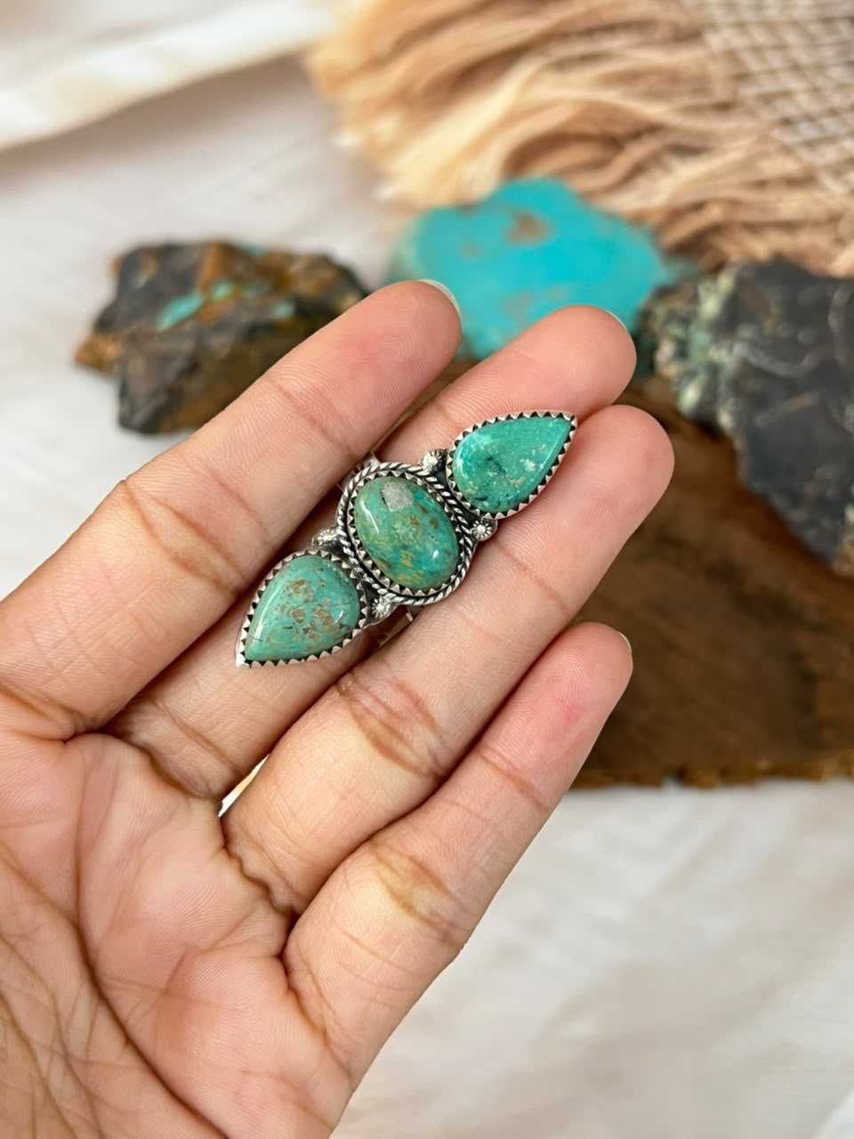 Handmade Sterling Silver Sonoran Turquoise Collection: Adjustable Ring Signed Nizhoni