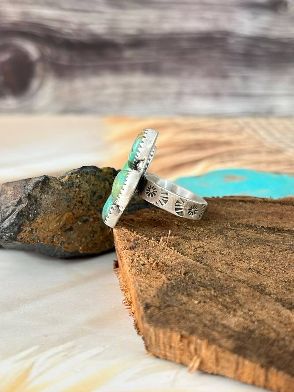 Handmade Sterling Silver Sonoran Turquoise Collection: Adjustable Ring Signed Nizhoni