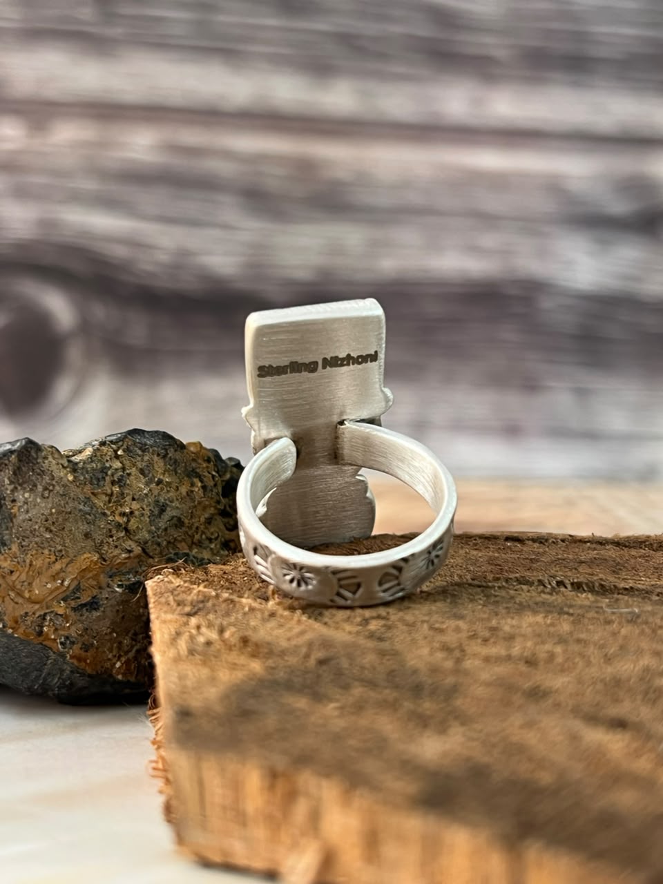 Handmade Sterling Silver Sonoran Turquoise Collection: Adjustable Ring Signed Nizhoni