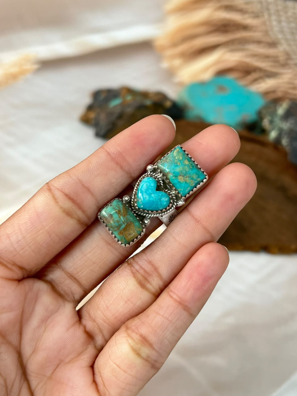 Handmade Sterling Silver Sonoran Turquoise Collection: Adjustable Ring Signed Nizhoni