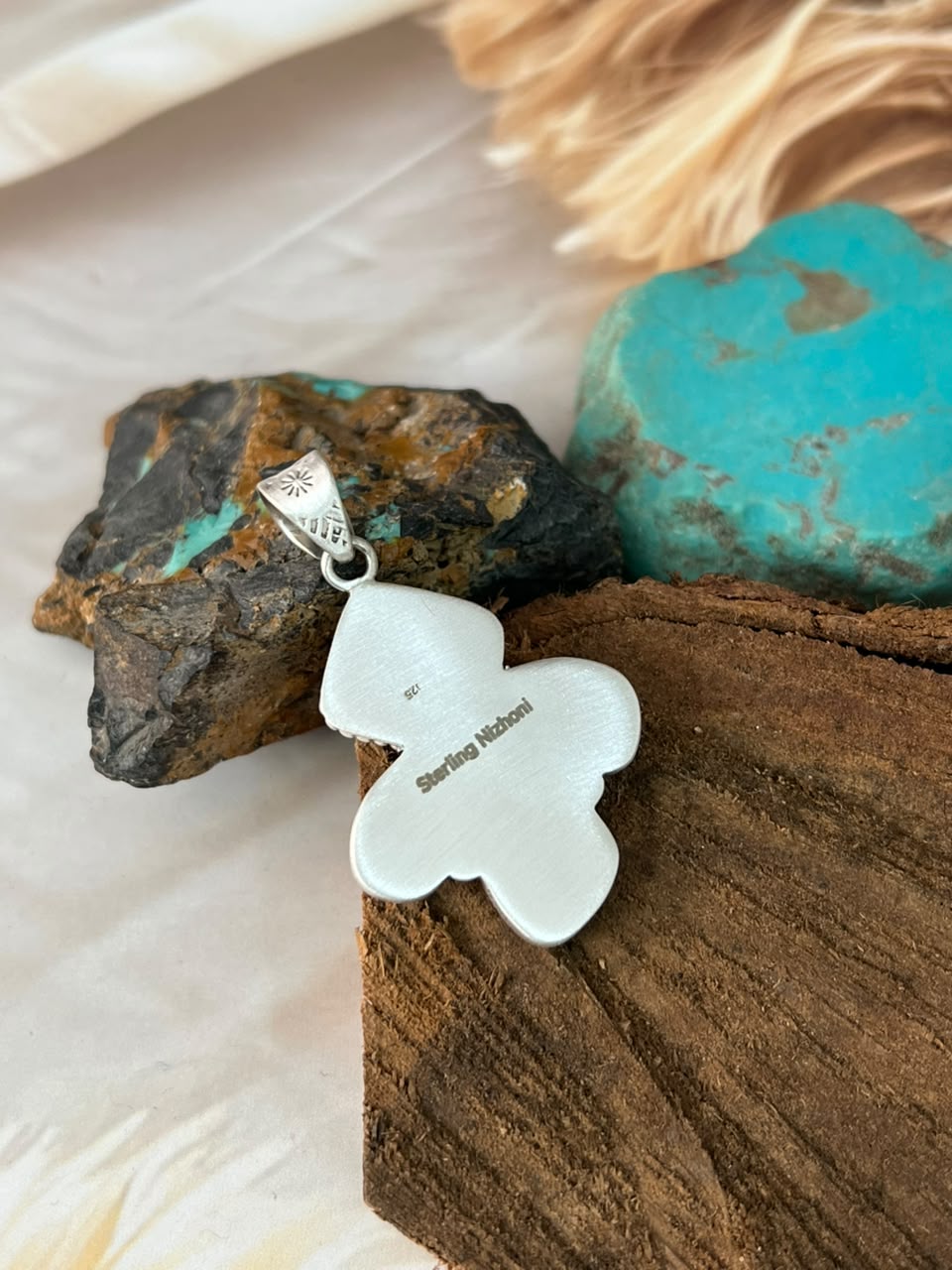 Handmade Sterling Silver Sonoran Turquoise Collection: Pendant Signed Nizhoni (2)