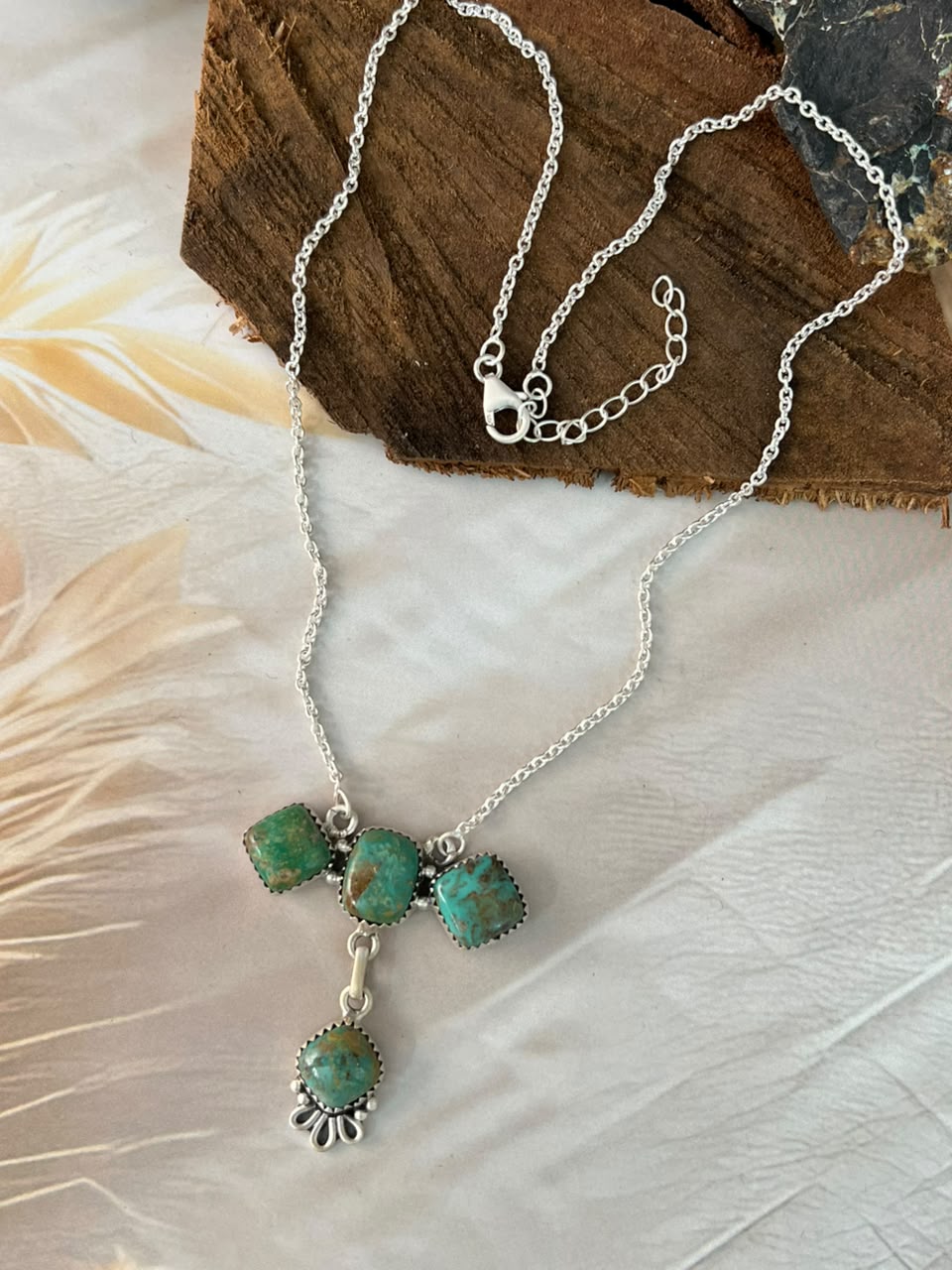 Handmade Sterling Silver Sonoran Turquoise Collection: Necklace Signed Nizhoni
