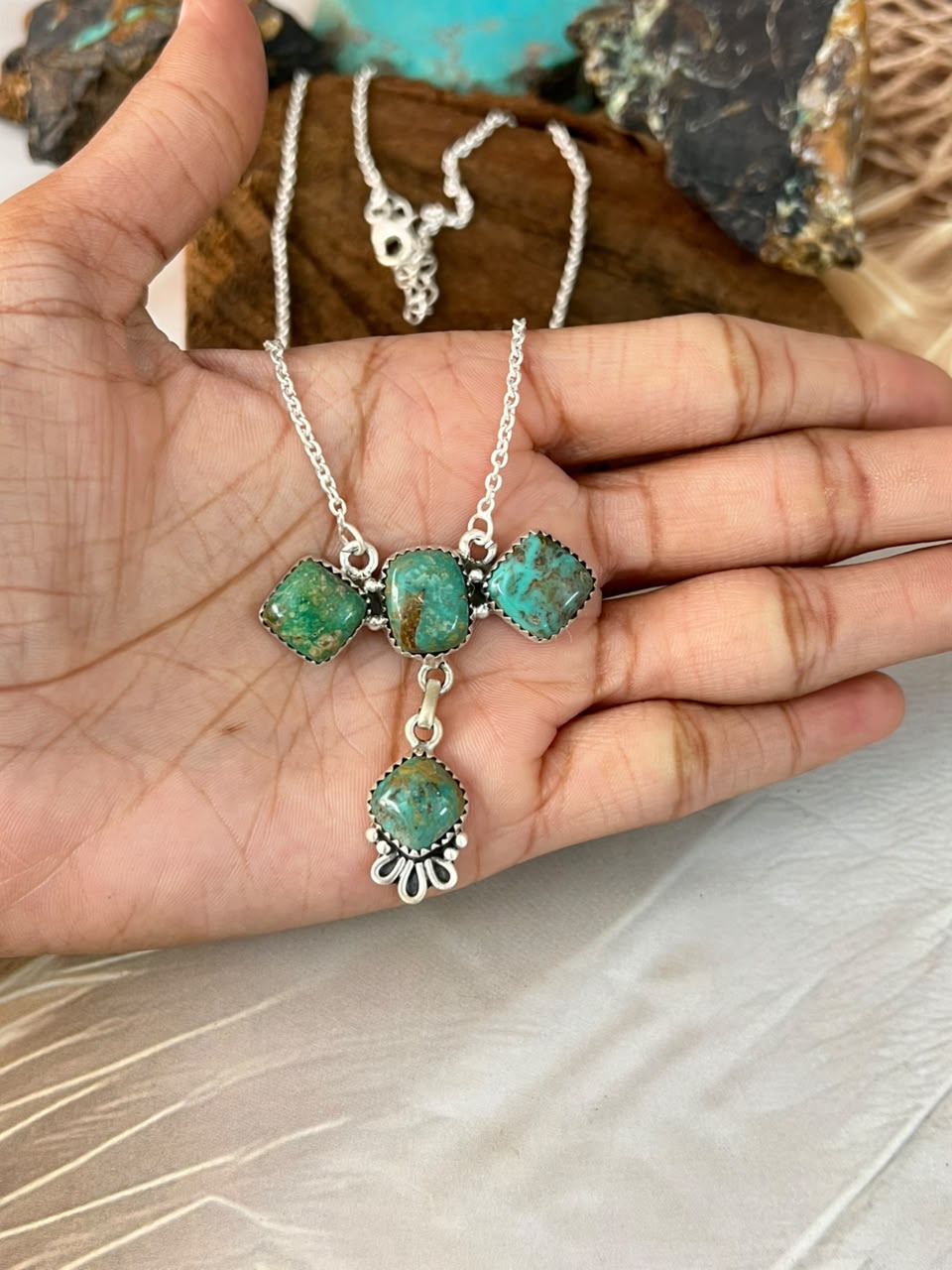Handmade Sterling Silver Sonoran Turquoise Collection: Necklace Signed Nizhoni