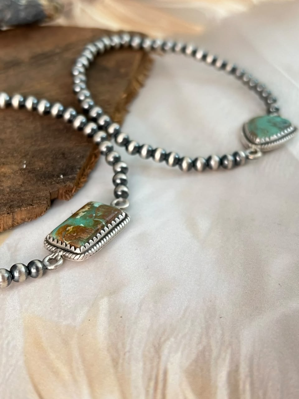 Handmade Sterling Silver Sonoran Turquoise Collection: Stretchy Beaded Bracelet Signed Nizhoni