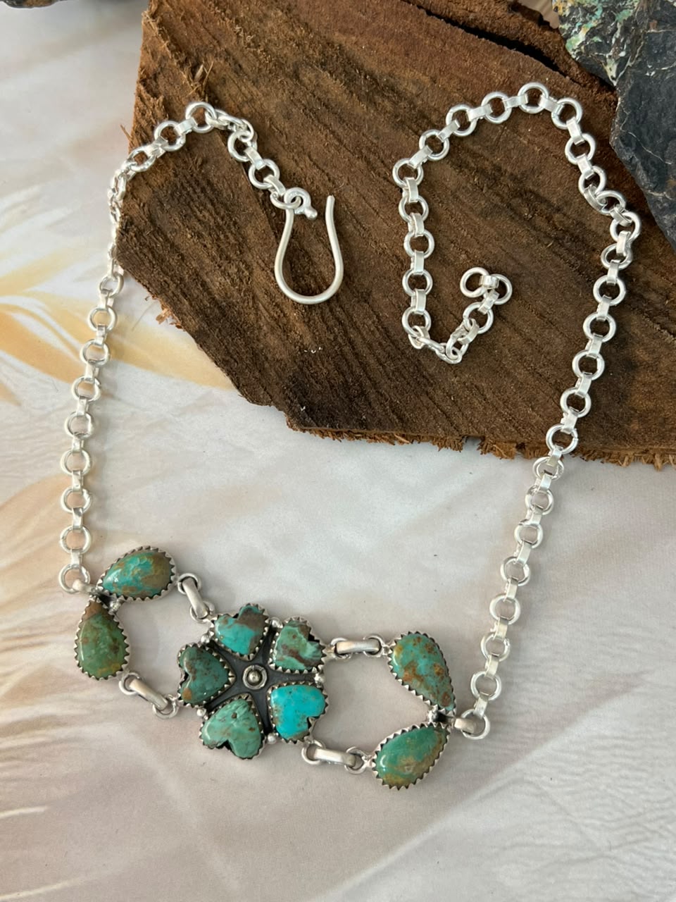 Handmade Sterling Silver Sonoran Turquoise Collection: Choker Necklace Signed Nizhoni