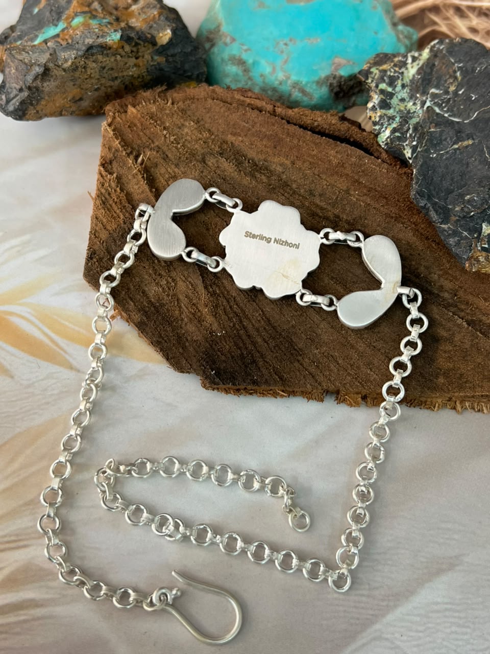 Handmade Sterling Silver Sonoran Turquoise Collection: Choker Necklace Signed Nizhoni