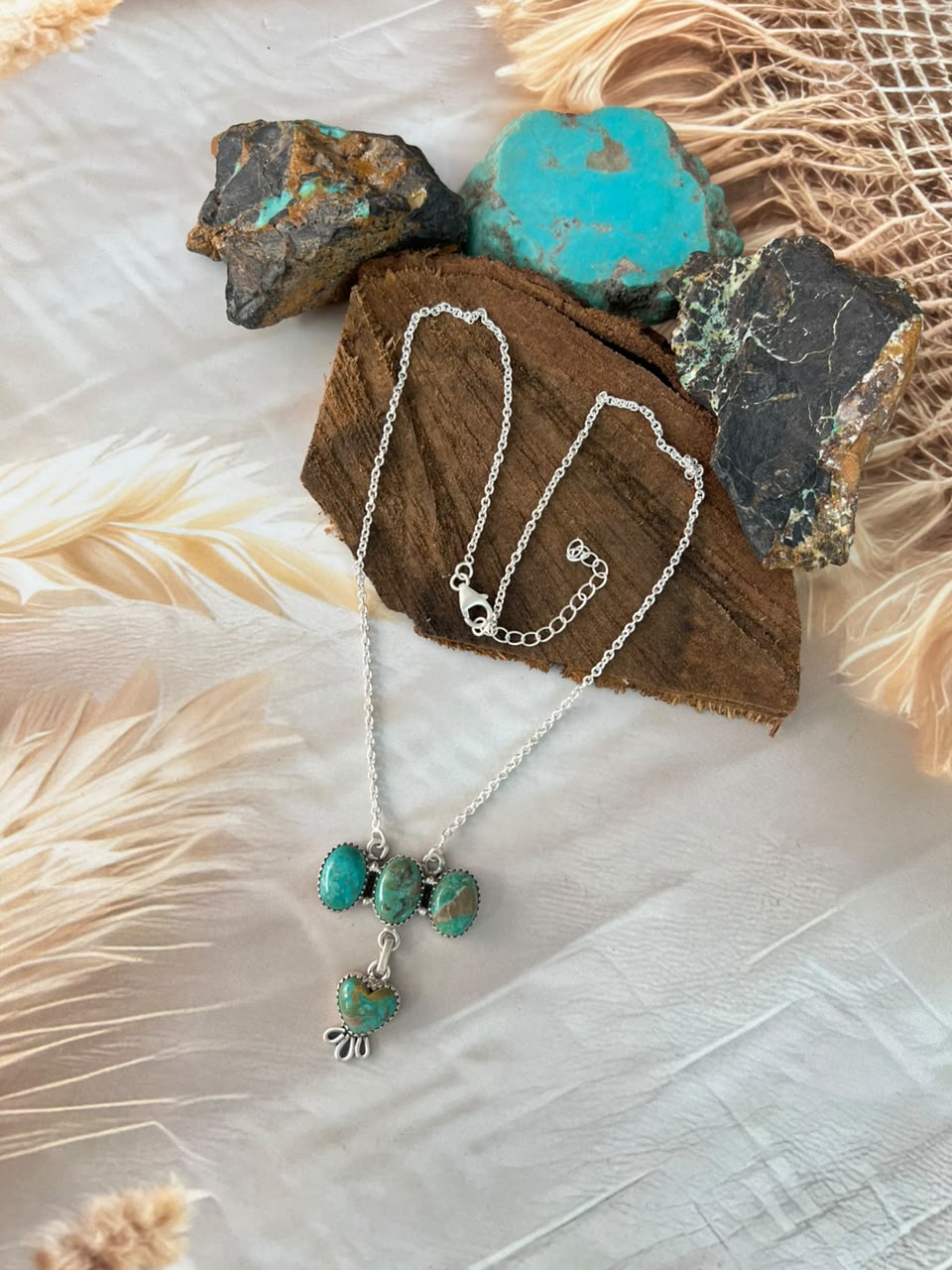 Handmade Sterling Silver Sonoran Turquoise Collection: Necklace Signed Nizhoni