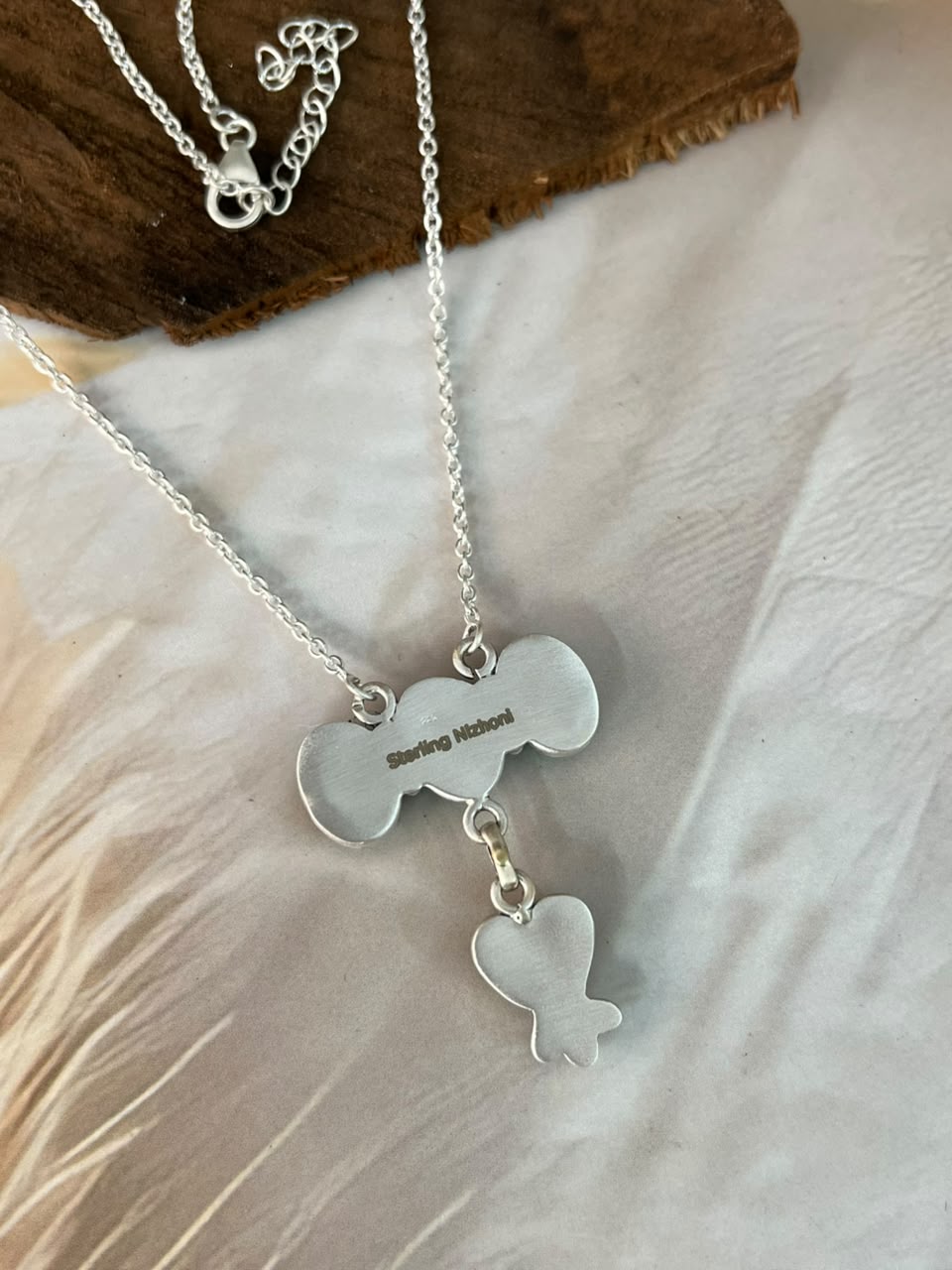 Handmade Sterling Silver Sonoran Turquoise Collection: Necklace Signed Nizhoni