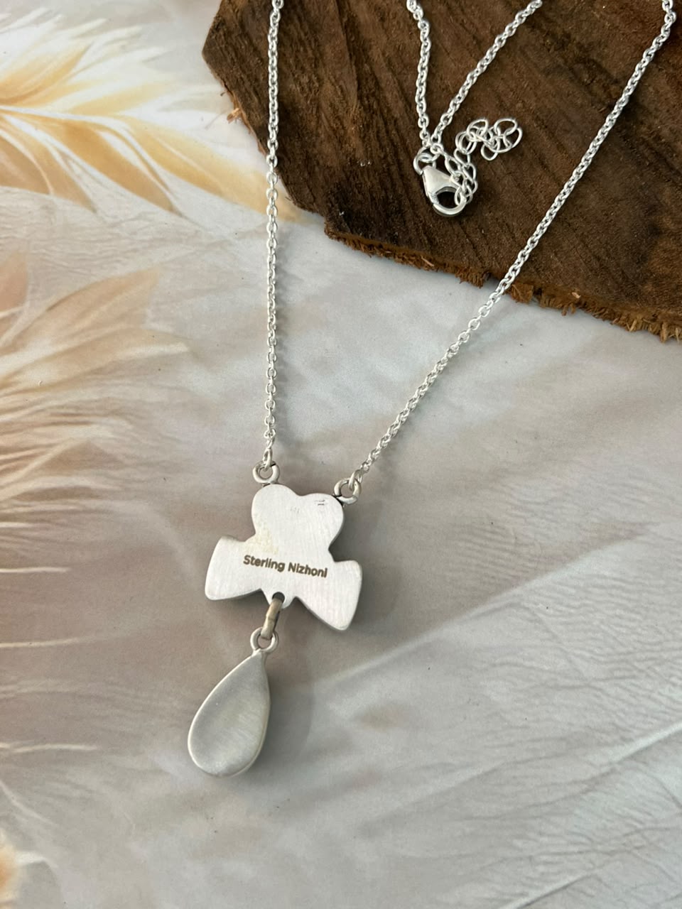 Handmade Sterling Silver Sonoran Turquoise Collection: Necklace Signed Nizhoni